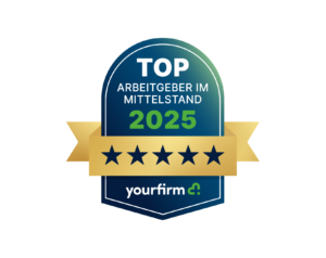 Siegel „Top Arbeitgeber im Mittelstand 2025“ von yourfirm für Arrabiata Solutions