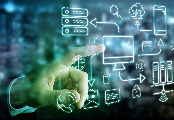 Finger zeigt auf holografische Systemarchitektur