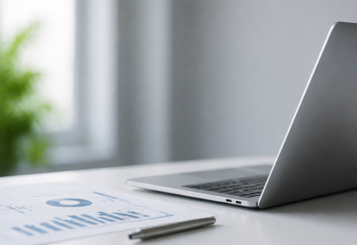 Laptop und Datenblatt