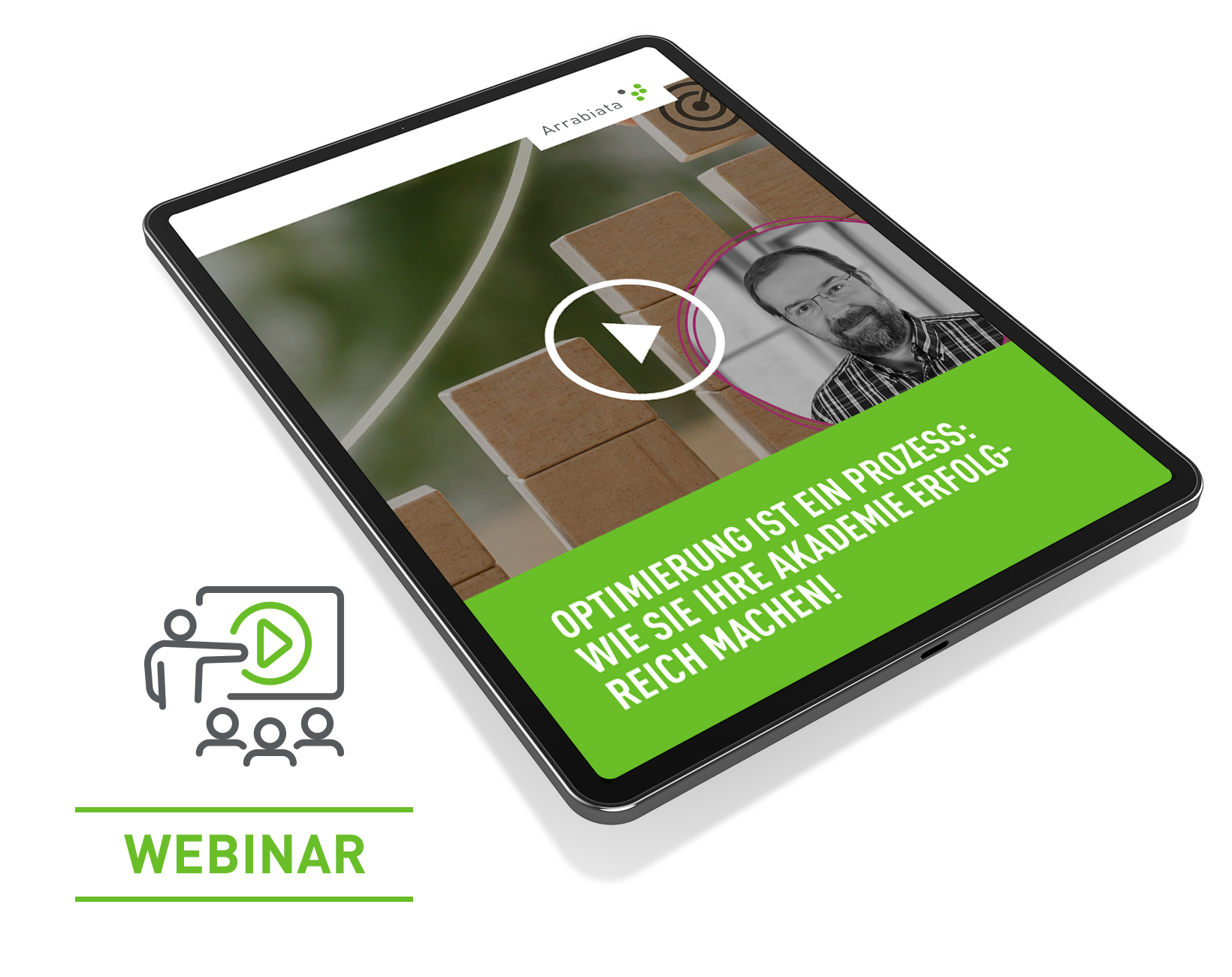 Tablet Grafik mit Webinar Icon